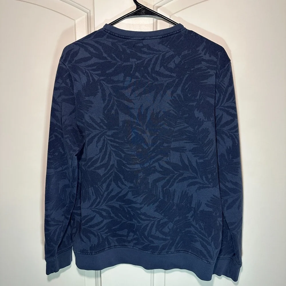 Banana Republic Palm Leaf All Over Print Sweater Crew‎ Neck Cotton Blend Blue M